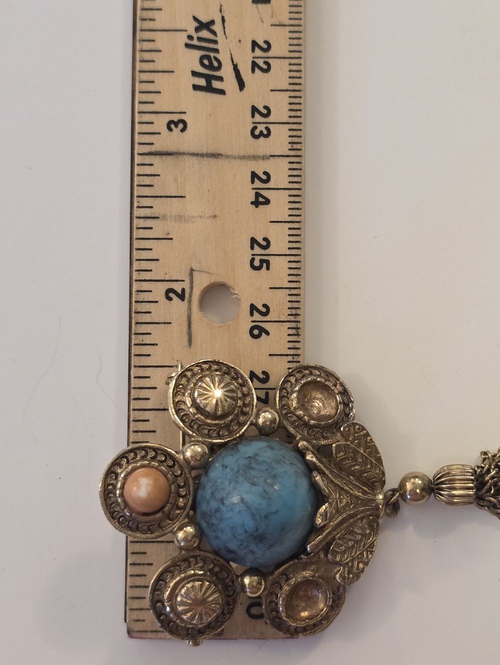 Vtg Art Deco Victorian Faux Turquoise Coral Chain Gold-Tone Tassel Brooch READ - Picture 12 of 14